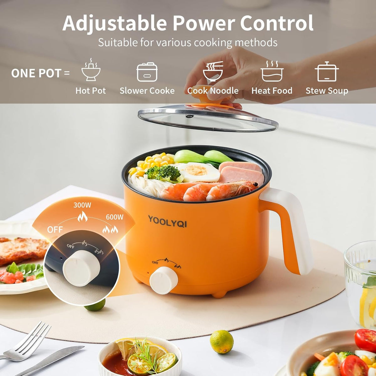 Hot Pot Electric : 1.5L Mini Ramen Cooker with 2 Temp Settings, Portable Lazy Pot Dorm, Office Must Have for Ramen/Noodles/Soup/Oatmeal
