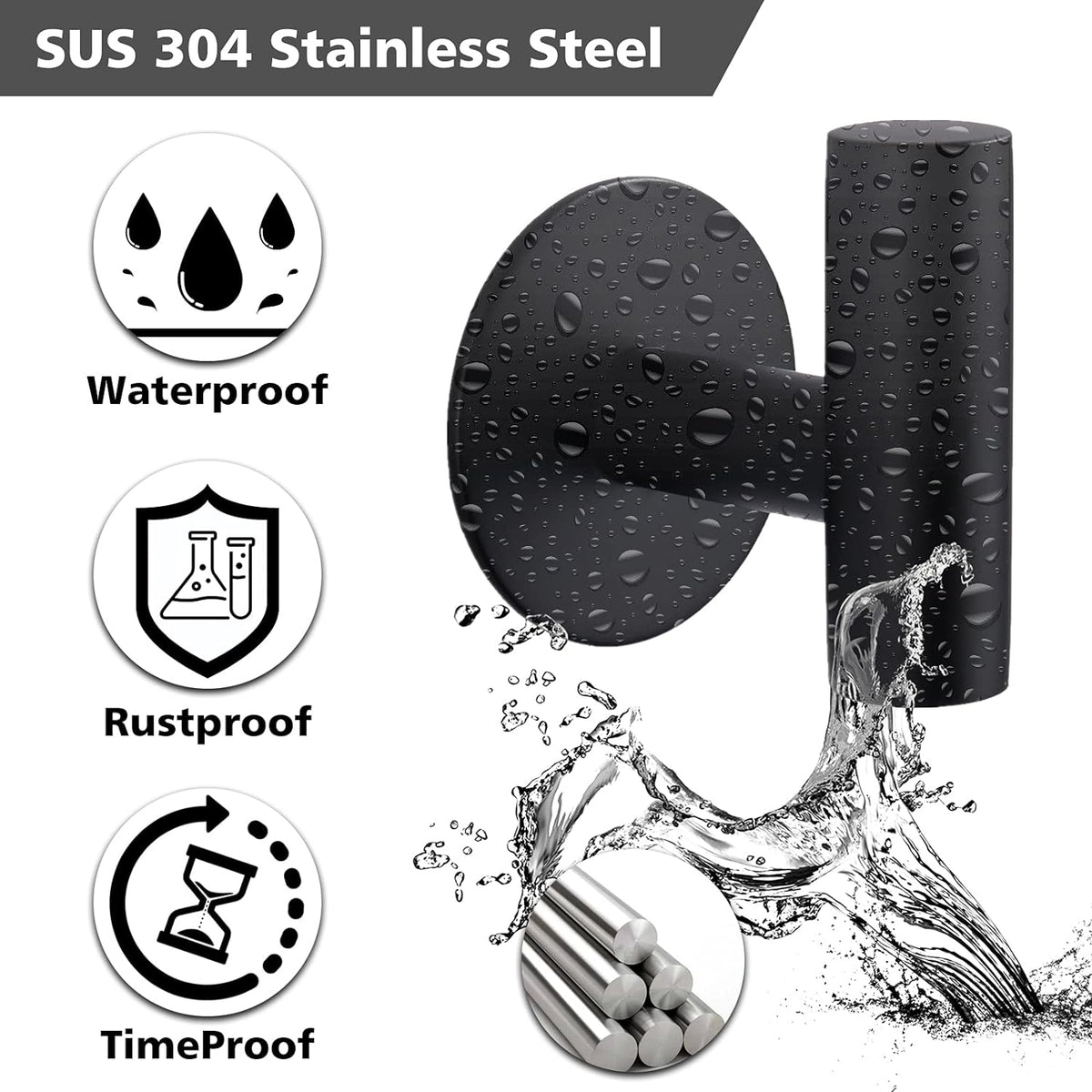 Adhesive Hooks Heavy Duty Wall Hooks Stainless Steel Waterproof Shower Hook, Adhesive Holder Coat Hook for Hanging, Wall Mounted Towel Hooks for Bathroom Glass Window- 2 Pack