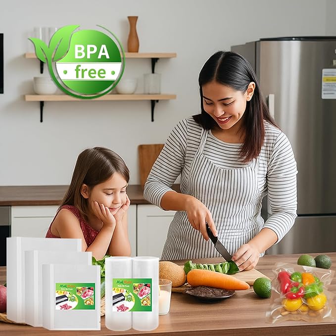 MakMeFre 8Pack 8"x16.5'(4Rolls) and 11"x16.5'(4Rolls) Vacuum Sealer Bags Rolls with BPA Free,Heavy Duty Vacuum Sealer Storage Bags Rolls,Cut to Size Roll,Great for Sous Vide Cooking