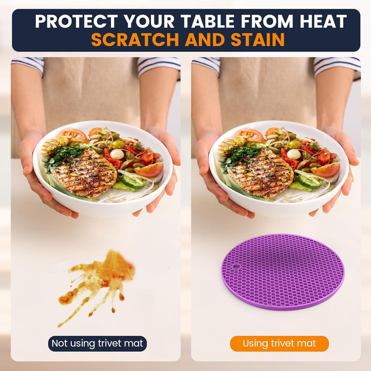 Silicone Trivet Mats 4 Heat Resistant Pot Holders Multipurpose Non-Slip Hot Pads for Kitchen Potholders, Drying mat, Jar Opener, Spoon Holder, Coaster(Violet)