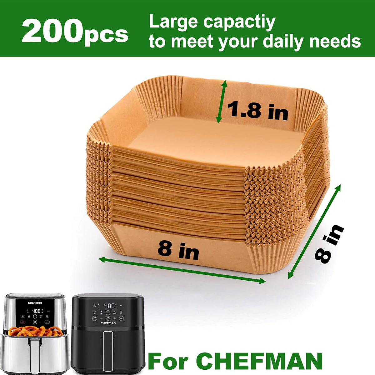Air Fryer Paper Liners for Chefman 6 QT Compact, 200Pcs 6qt Air Fryer Liners, 8 quart Air Fryer Liners, Parchment Paper Liner for Chefman TurboFry 8-Qt Stainless Steel