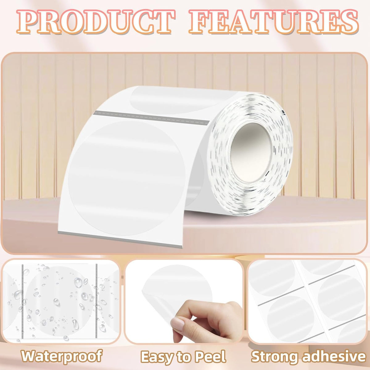 3''Transparent Thermal Label,Round Self-Adhesive Direct Thermal Label,Thermal Stickers for DIY Logo Design,Name Tag(200/Roll