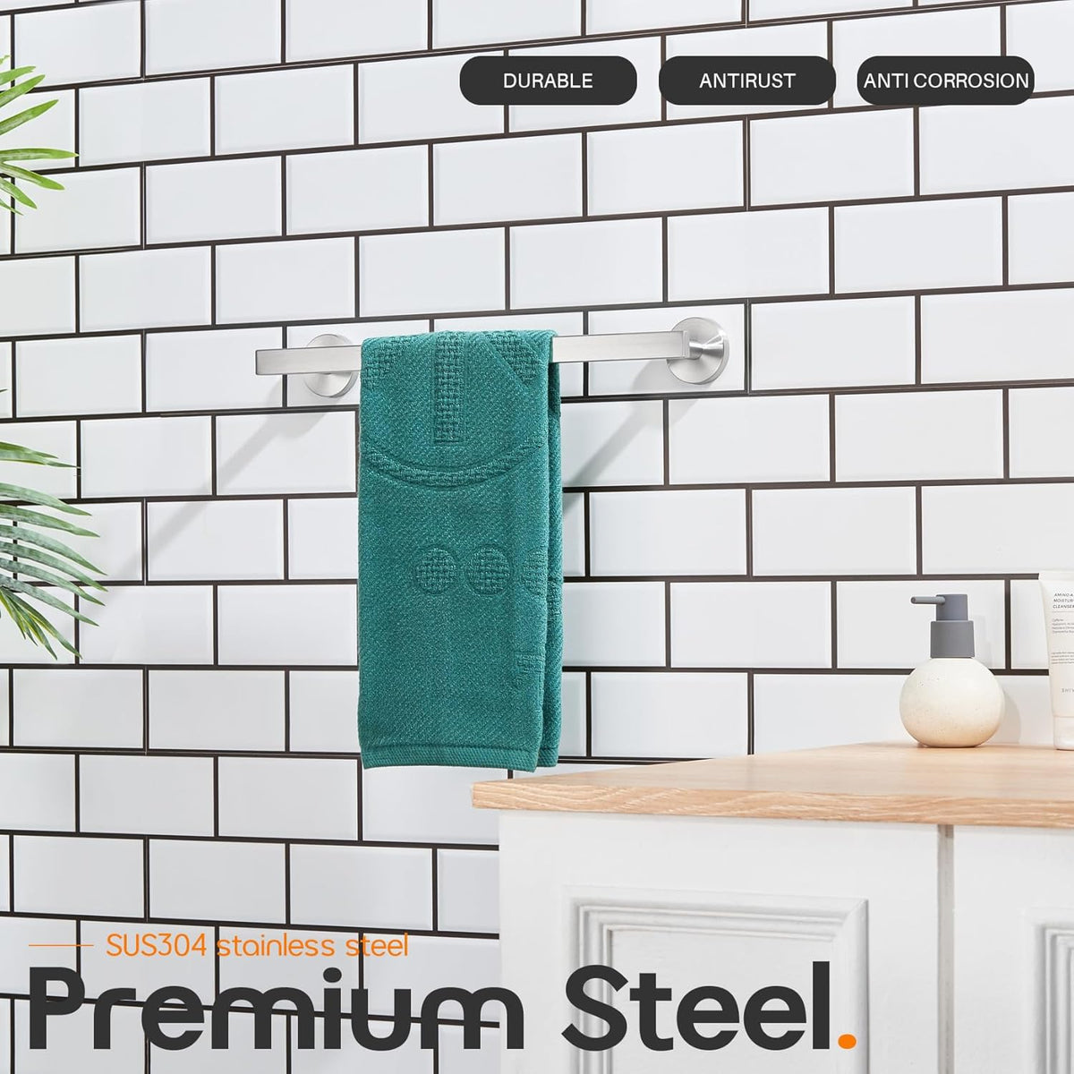 16 Inch Bathroom Towel Bar Bath Towel Rack Kitchen Towel Holder Towel Hanger Wall Mounted SUS304 Stainless Steel Brushed Nickel AN4001BR-L16