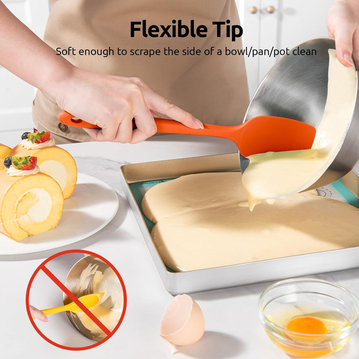 U-Taste Silicone Spoon Spatula Set: 480ºF Heat Resistant Food Grade Flexible Rubber Spoonula, Nonstick Cooking Mixing Scooping Kitchen Baking Scraper Utensils Set of 3 for Pan, Pot, Bowl (Colorful)