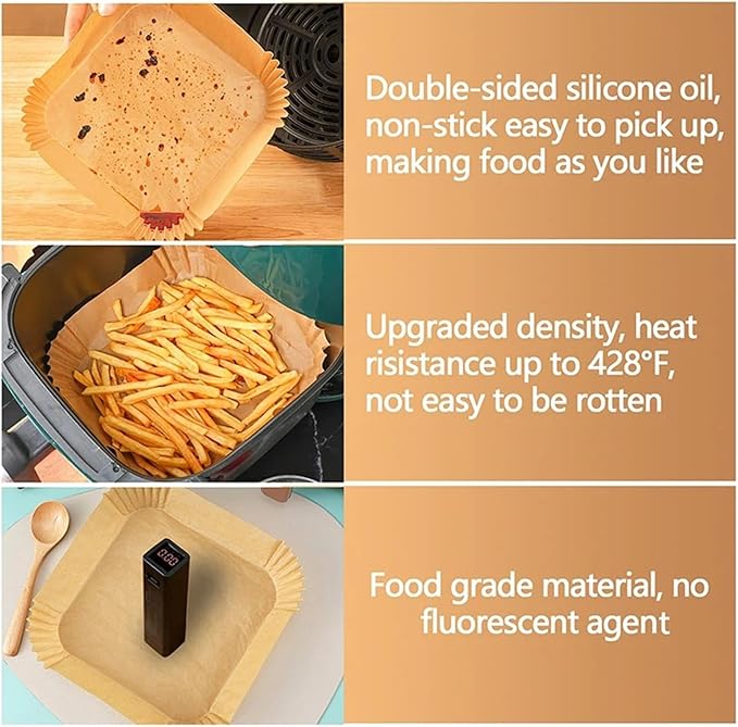 Large Air Fryer Disposable Paper Liners Nonstick 23cm Oven Airfryer Parchment Baking Paper ，Compatible For Ninja，Compatible For COSORI ，Grill Cooking Basket(23cm round,200 Pcs)