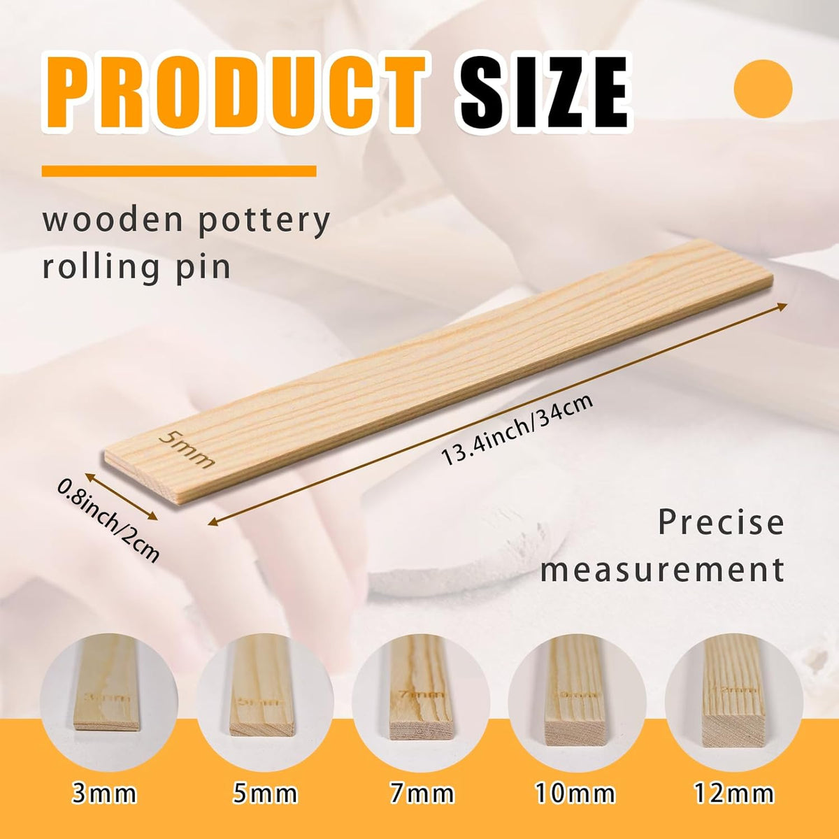 10 Pcs Wooden Pottery Rolling Pin Guides Set,5 Sizes Clay Tools for Precise Clay Thickness Control,Ceramic Tools for Precise Polymer Clay Thickness Measuremen