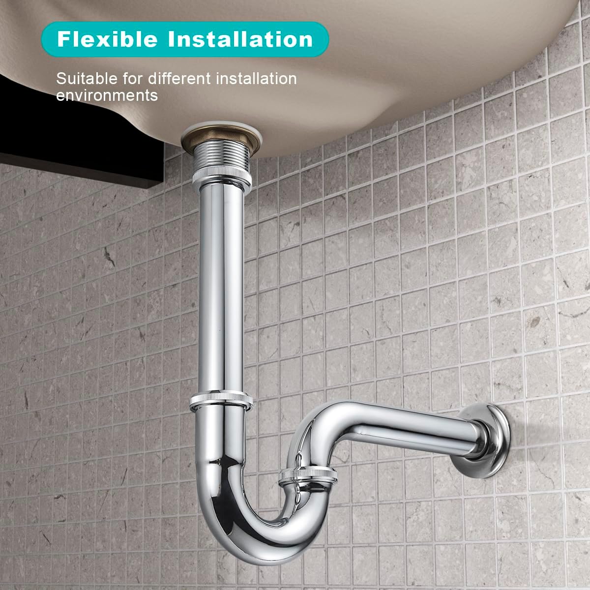 U-Shape Bottle Trap for Bathroom Sink, 1-1/4 P-trap Slip Inlet Drain Complete Kit, Lavatory Sink Stopper Set Without Overflow, Chrome