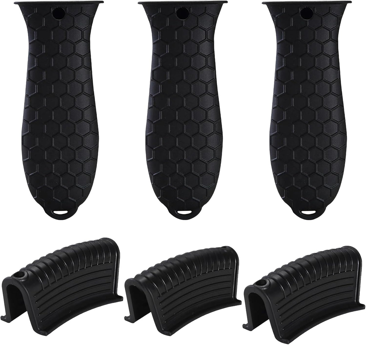 6 Pieces Silicone Hot Tool Holder Heat Resistant Potholder Cookware Handle Non Slip Rubber Pot Holders Handles Grip Covers for Cast Iron Skillet Silicone Cooking Kitchen Suits (Black)