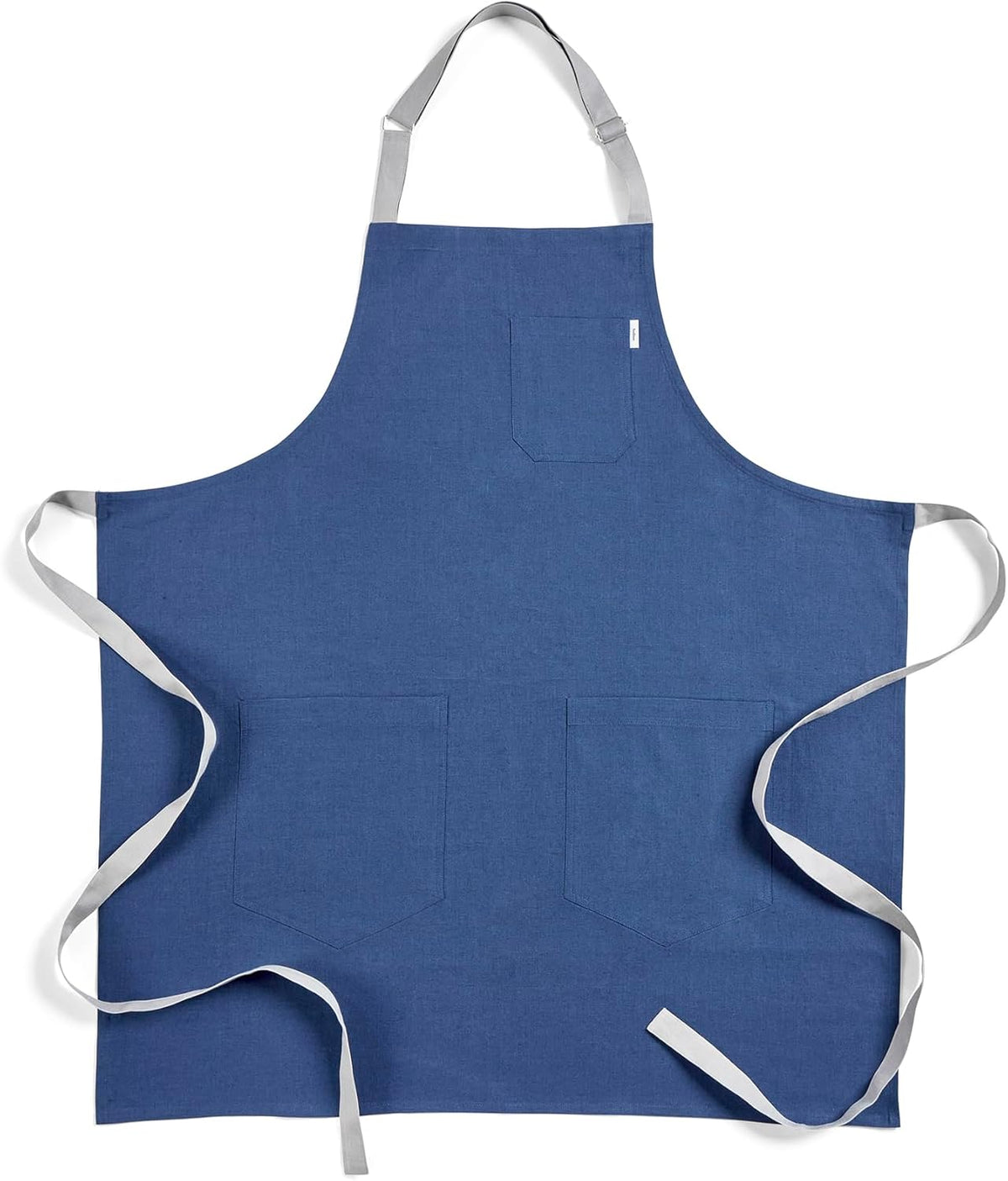 Solino Home Linen Kitchen Apron for Men & Women - Indigo Blue/Soft Grey Bib Apron with Front Pockets - Handcrafted from European Flax
