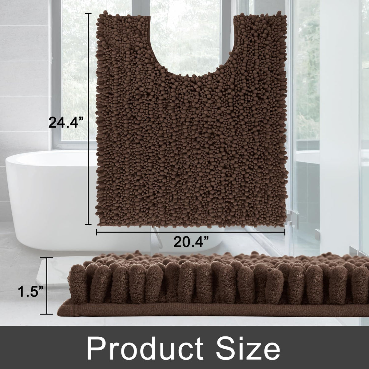 Yimobra Toilet Rug U Shaped Washable 24x20 Inch - Ultra Soft Absorbent Chenille Bath Rugs for Toilet, Quick Dry & Machine Washable, Non Slip Contour Bathroom Mat, Brown