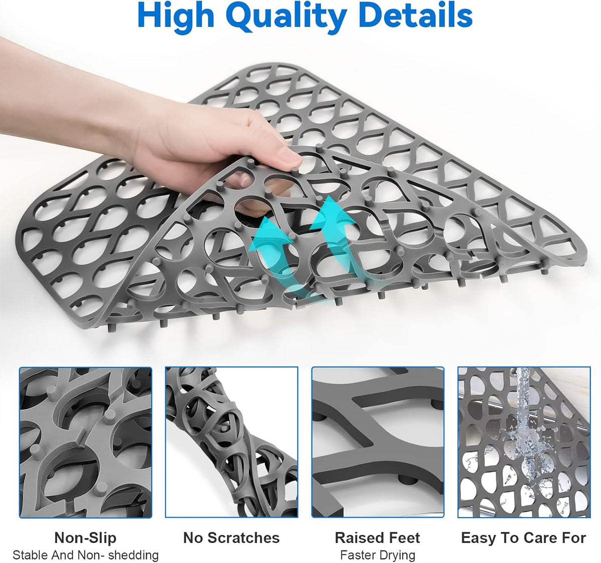 Sink Protectors for Kitchen, 1PCS TOOVEM 13.6"x11.6" Kitchen Sink Mats Large Grid for Bottom of Farmhouse Heat Resistant Silicone Grey