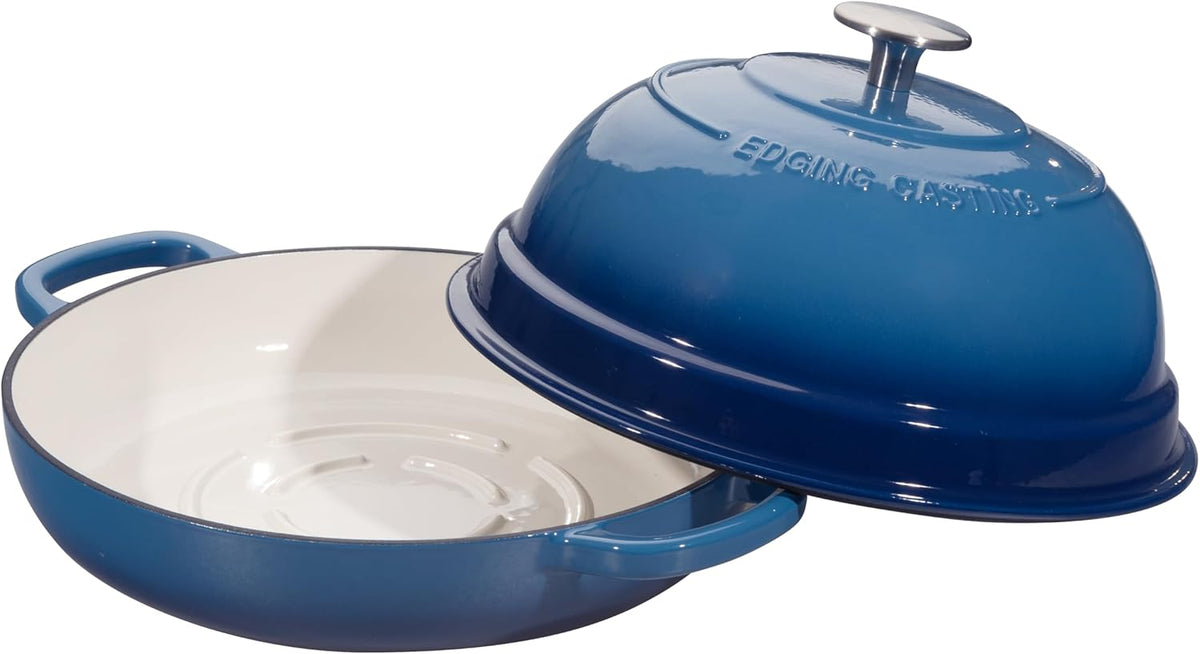 Enameled Cast Iron Dutch Oven Pot with Lid, Round Bread Oven for Homemade Sourdough Bread Baking, 6 Quart, Lake Blue