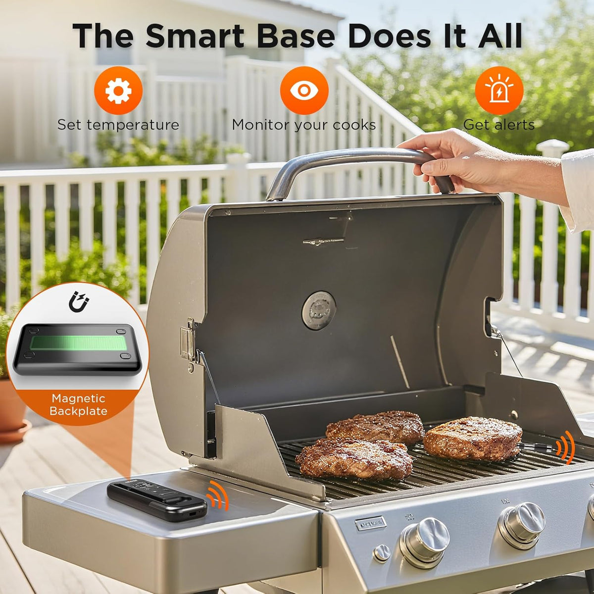 Bluetooth Meat Thermometer with Smart APP, 800FT Wireless Range & LCD Base, Rechargeable Probe, Digital Food Thermometer for BBQ, Grill, Chefs, Air Fryer, Gifts for Men Dad