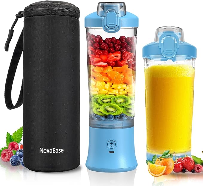 Portable Blender Personal Juicer for Shakes and Smoothies - 20 OZ Electric Protein Shaker Bottle with Insulated Sleeve, Travel Lid, USB-C Rechargeable - Mini Small Blender Cup for Kitchen, Office, Gym