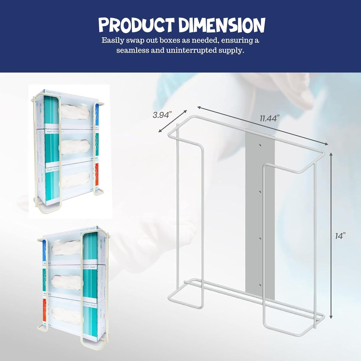 PERFORMORE Large Disposable Glove and Facial Tissue Wire Rack - Glove Box Holder, Medical Glove Holder, Holds Up To 3 Boxes, Hygiene Dispenser, Wall Mount Design With Mounting Accessories Included