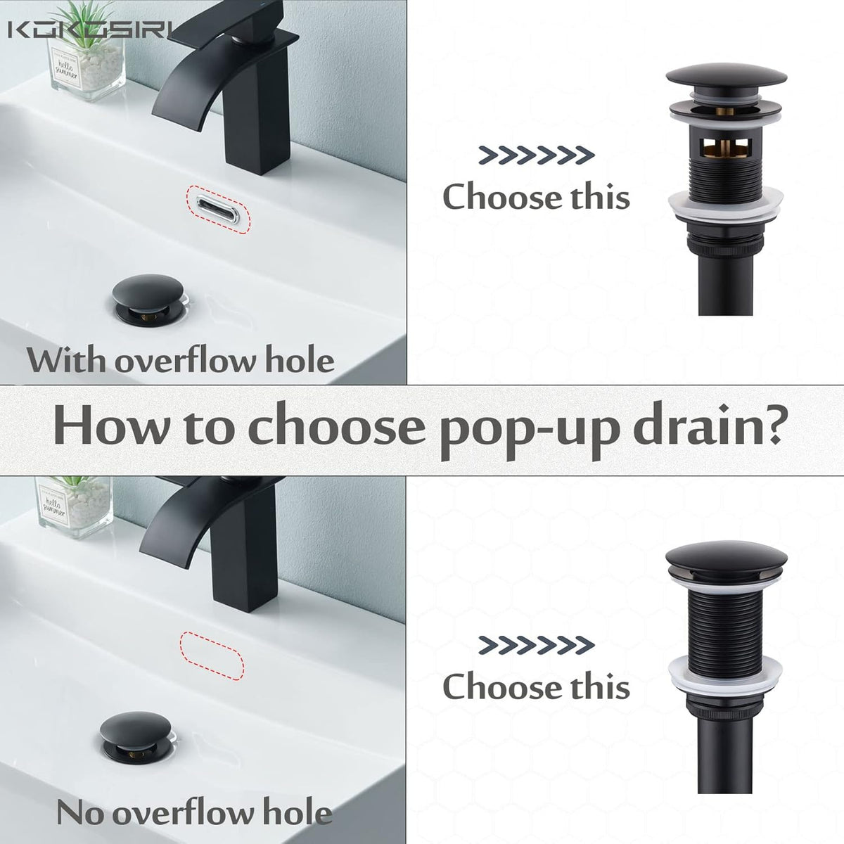 KOKOSIRI Pop Up Sink Drain with Strainer Basket, Matte Black Bathroom Sink Drain with Detachable Hair Catcher Anti Clogging for Vanity Vessel Sink without Overflow, C1002BK