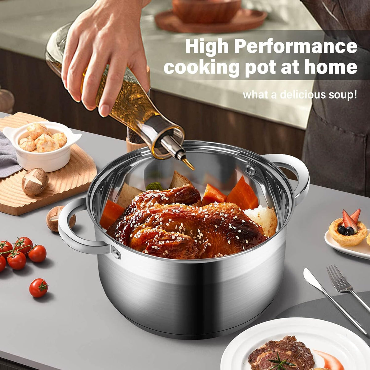 Stainless Steel Stockpot with Lid - 10 Quart Soup Pot for Induction Cooking