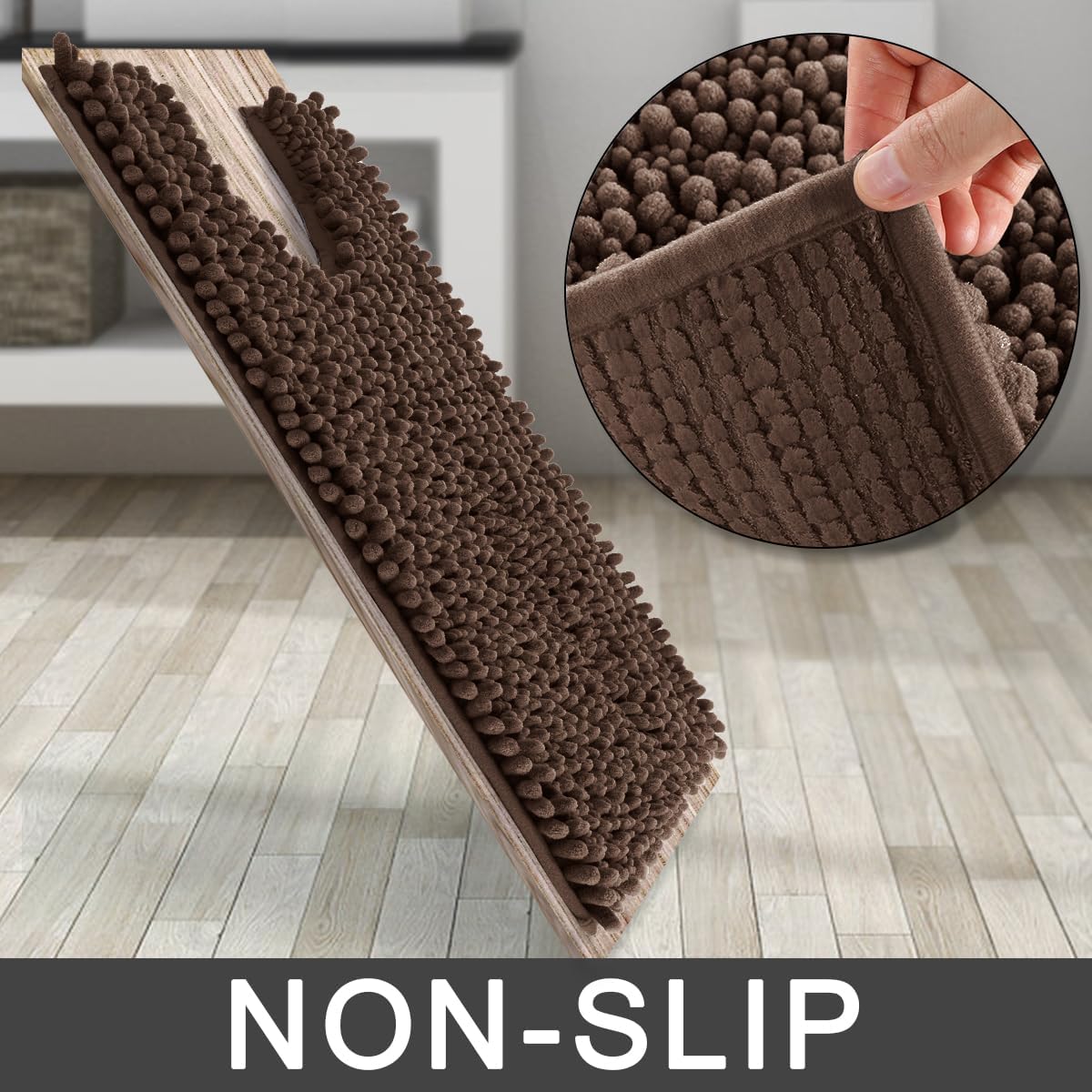 Yimobra Toilet Rug U Shaped Washable 24x20 Inch - Ultra Soft Absorbent Chenille Bath Rugs for Toilet, Quick Dry & Machine Washable, Non Slip Contour Bathroom Mat, Brown