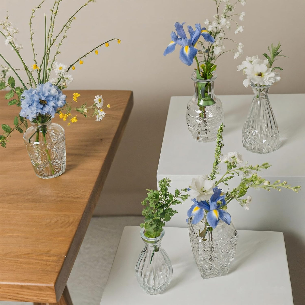 Glass Bud Vase Set of 10 Pcs Small Minimalist Vases for Flowers, Vintage Rustic Home Decor for Table Centerpiece Wedding Party, Modern Clear Aromatherapy Bottle for Living Room Bedroom
