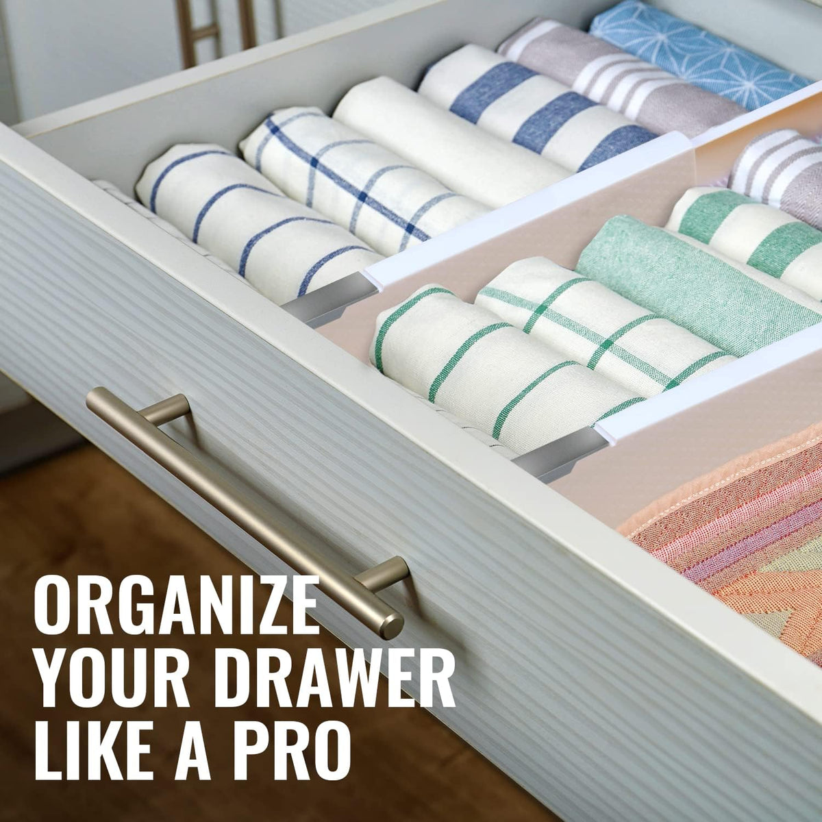RAPTUROUS Adjustable Deep Drawer Divider – 6" Tall, Expandable 13-22", 8-Pack, Non-Slip Drawer Dividers for Clothes, Dresser, Kitchen & Office Organization (White)