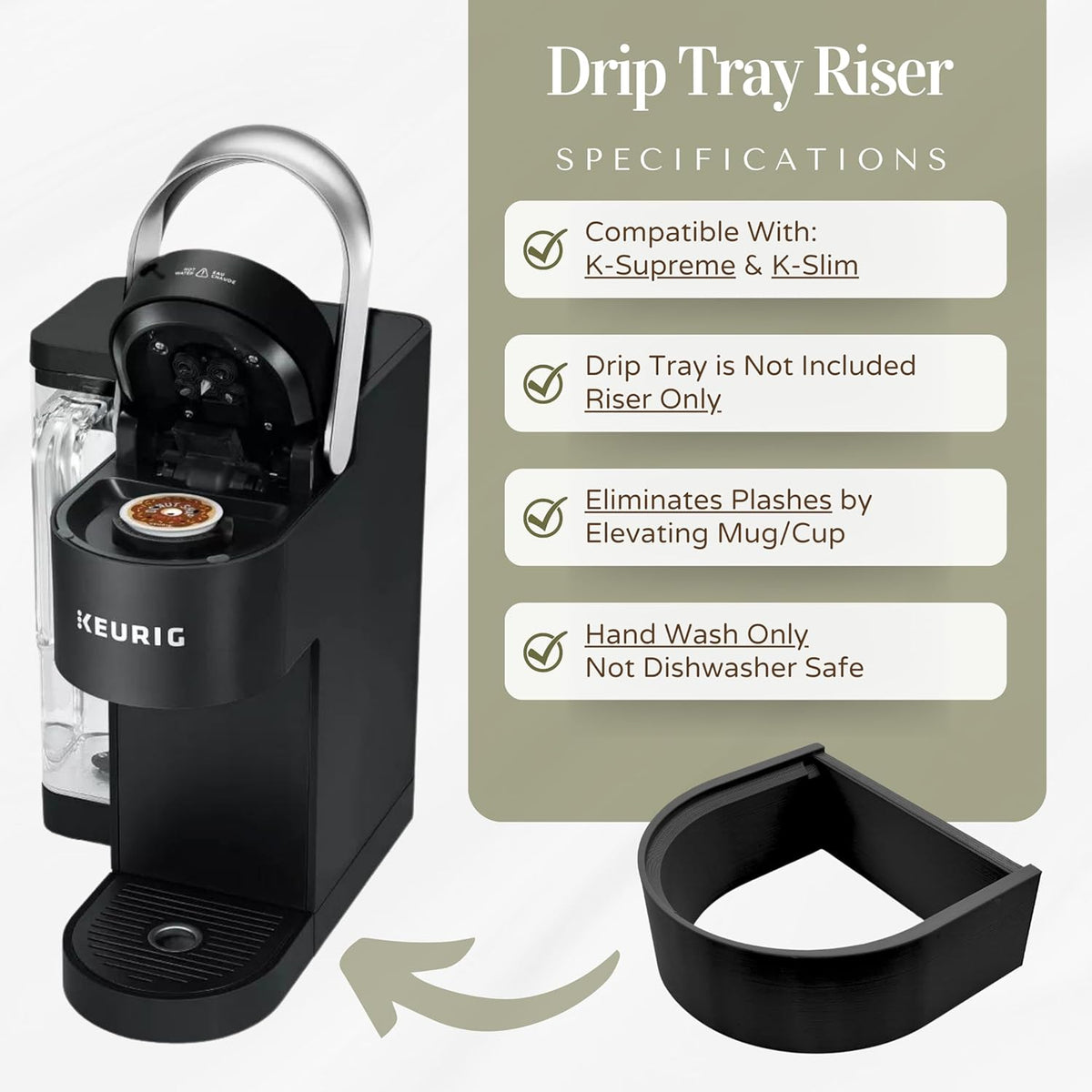 Drip Tray Mug/Cup Riser Made for the Keurig to Reduce Splashes - Riser Only (Gray, K-Supreme 1.7 Inches Tall)