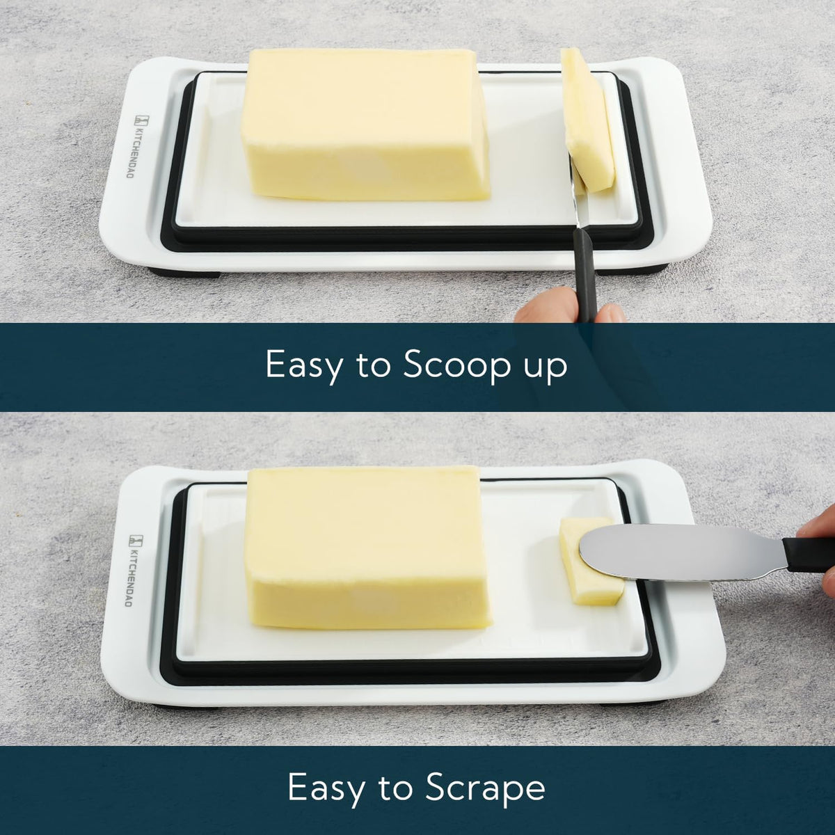 KITCHENDAO Large Airtight Butter Dish with Lid for Countertop and Fridge, Butter Keeper, Plastic Butter Holder Tray for 2 Sticks East Coast/West Coast/European Style/ Kerrygold Butter/ Cream Cheese