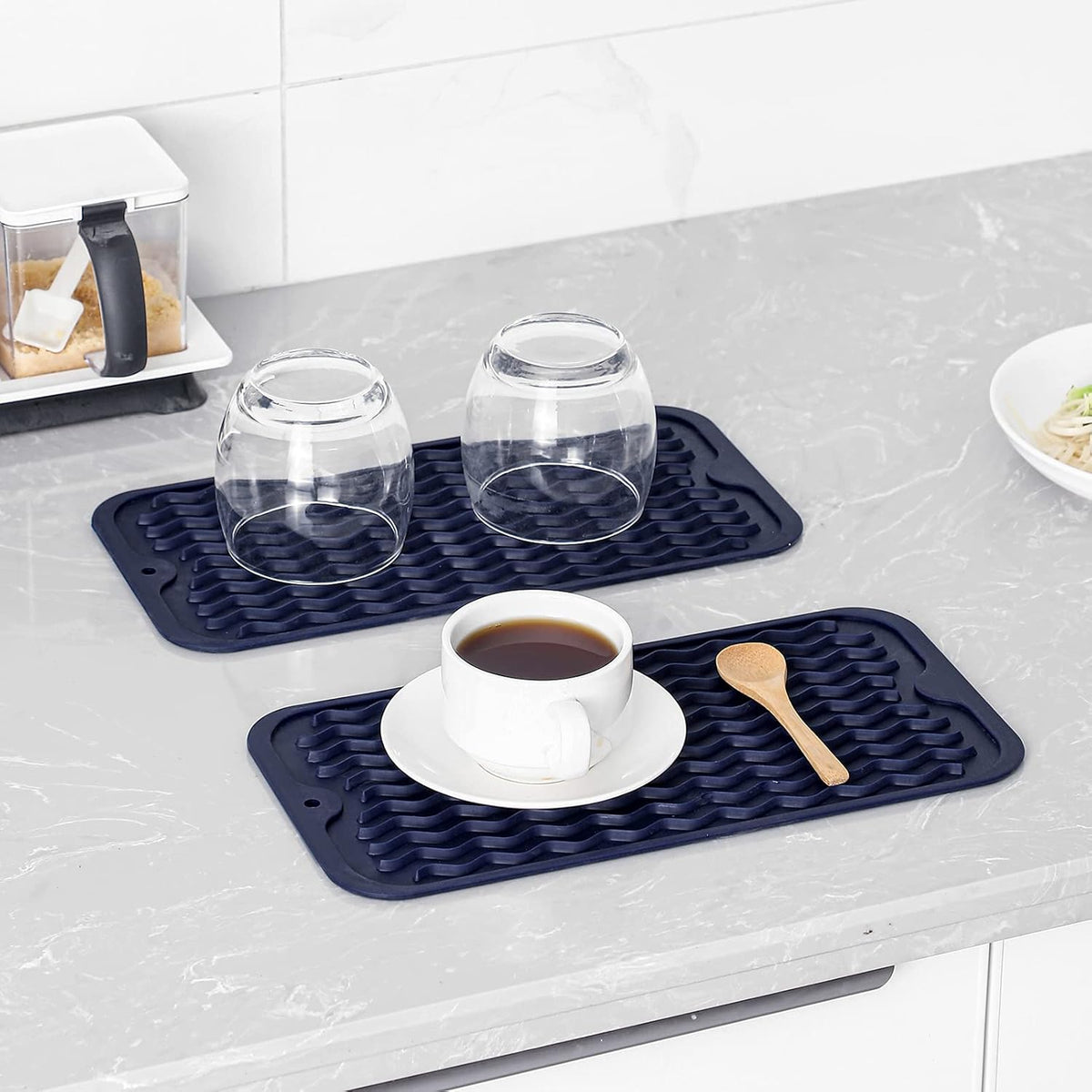 Silicone Dish Drying Mat for Multiple Usage,Easy clean,Eco-friendly,Heat-resistant Silicone Mat for Kitchen Counter or Sink,Refrigerator or Drawer Liner Navy Blue S 12 inches x 6 inches