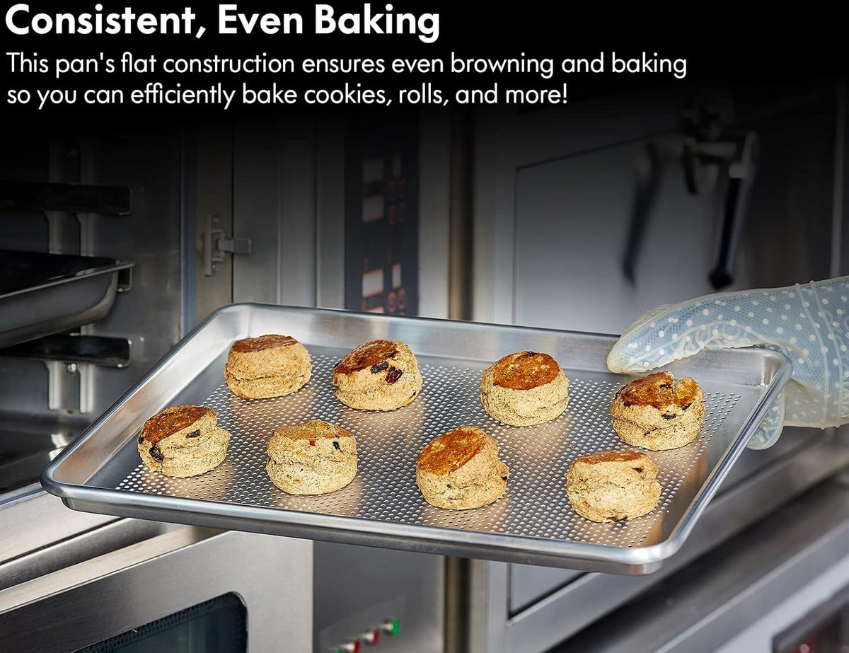 CURTA 6 Pack Aluminum Sheet Pan Perforated, NSF Listed Half Size 18 x 13 inch Commercial Bakery Cake Bun Pan, Baking Tray