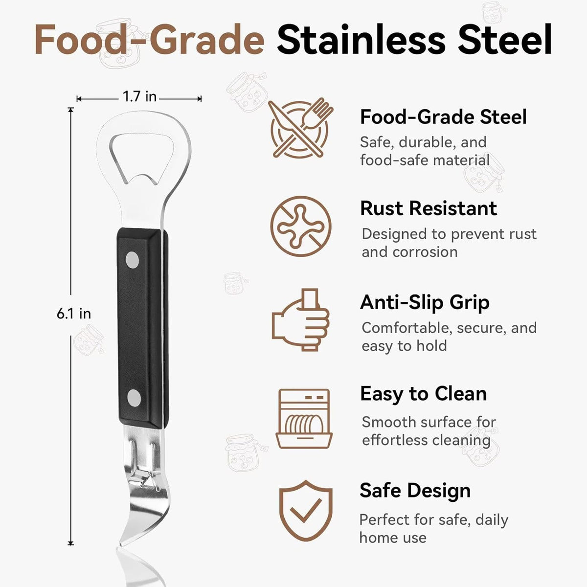 Can Punch Opener with Non-Slip Handle, 2-in-1 Stainless Steel Beer Bottle and Can Opener, Rust-Resistant and Compact, for Kitchen, Bar, Camping
