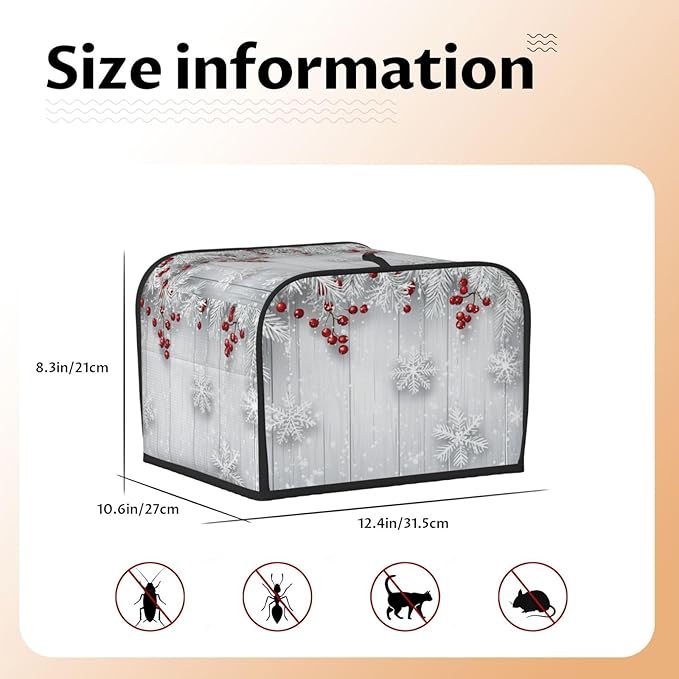 Toaster Cover 4 Slice Snowflake Winter White Berry Kitchen Small Appliance Covers with Pockets Dust and Fingerprint Protection