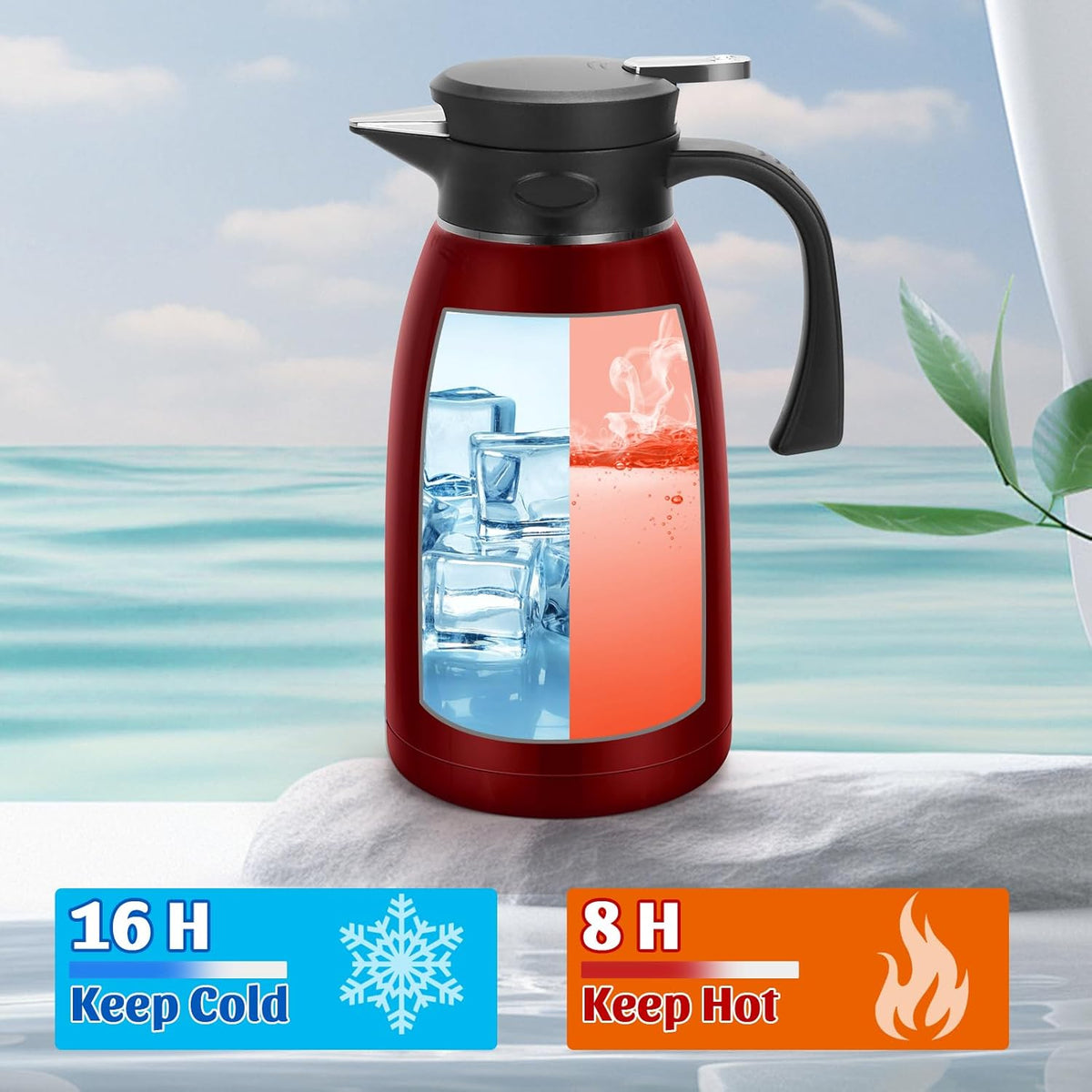 Yummy Sam 70oz Thermal Coffee Carafe, 2L Stainless Steel for Hot Drinks, Double Wall Vacuum Carafe for Hot Liquids Large Tea for Home School Office for Valentine's Day Burgundy
