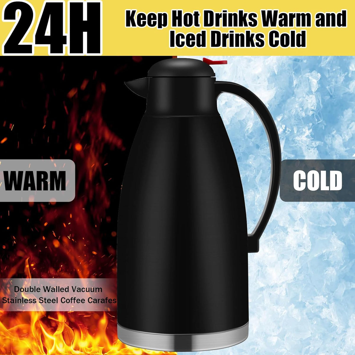 Nuogo 2 Pcs 102 oz Thermal Coffee Carafe Insulated Stainless Steel Carafe Double Walled Vacuum Coffee Thermal Pot with Brush for Home Office Use Keep 24 Hours Hot Water Tea(Black)