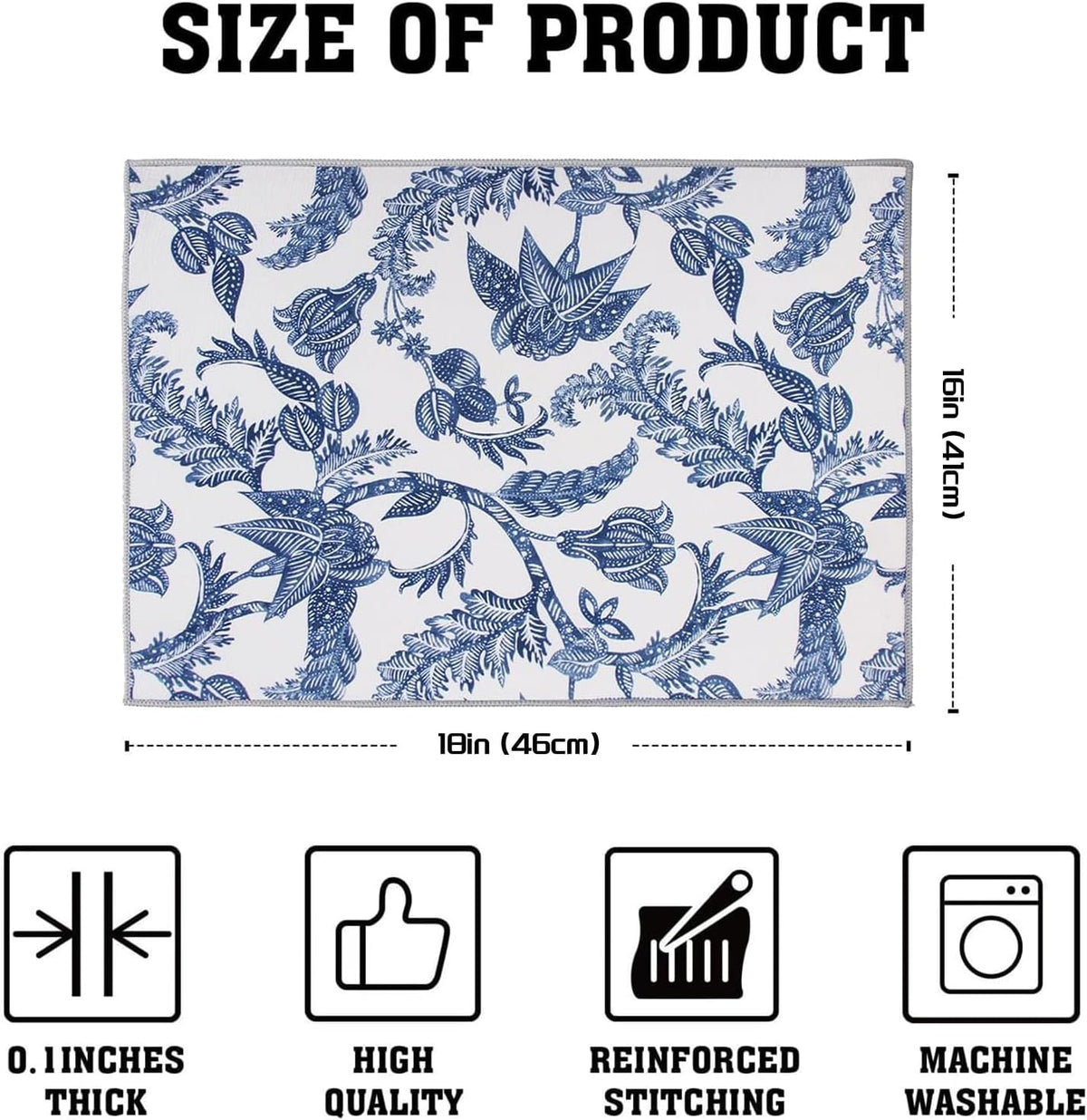 2 Pack Dish Drying Mat, 18" X 16" Blue and White Porcelain Dish Draining Mats, Small Dish Drying Mat,Drying Dish Mat, Self Drying Mat For Kitchen Counter