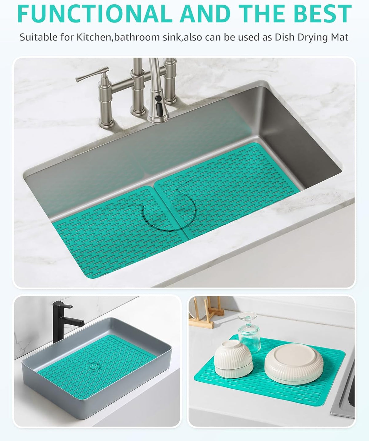 Bligli Mesh Sink Mat, 15.7 x 11.8inch Sink Prtector Mats for Kitchen Sinks, PVC Eco-Friendly Sink Protectors for Bottom of Sink, Fast Draining, Easy Cleaning, Clear Green