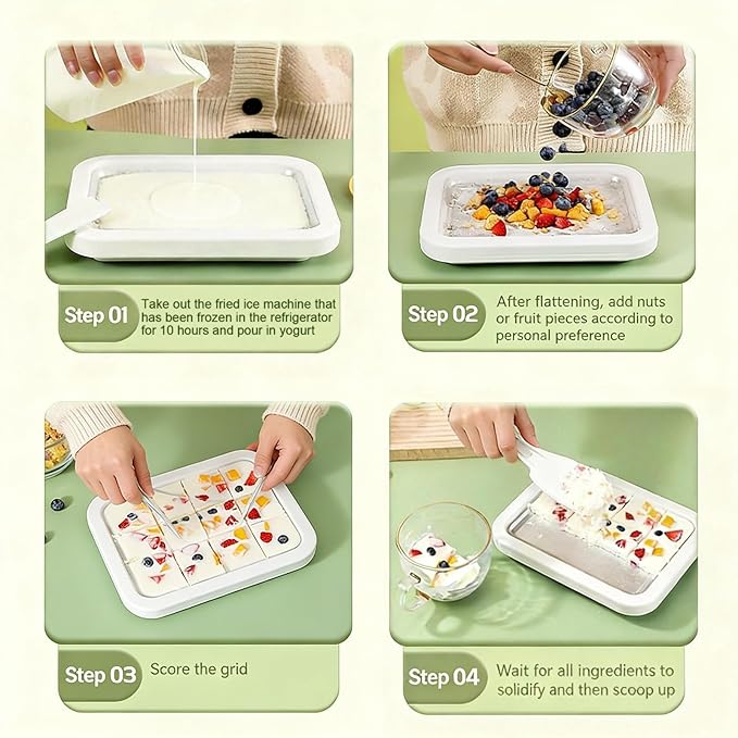 Rolled Ice Cream Maker, New At-Home Ice Cream Roller Maker, DIY Fun Family Activity Instant Ice Cream Tray with Instant Freeze Tray and 2 Scrapers(White+Pink)