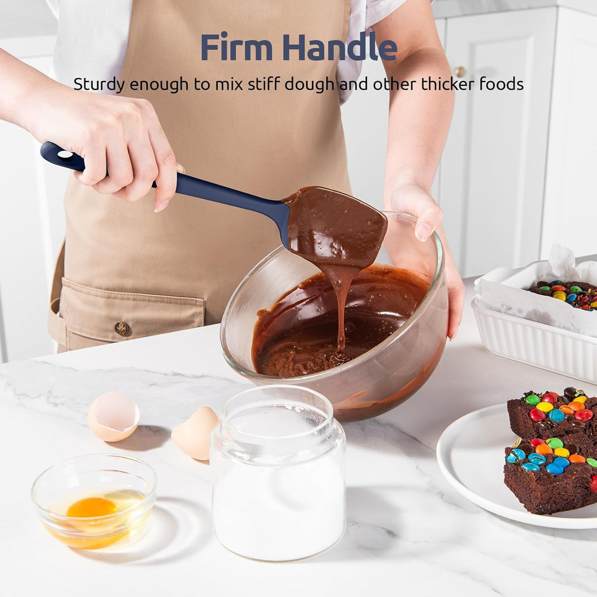 U-Taste Silicone Spoon Spatula Set: 480ºF Heat Resistant Food Grade Flexible Rubber Spoonula, Nonstick Cooking Mixing Scooping Kitchen Baking Scraper Utensils Set of 3 for Pan, Bowl (Midnight Blue)