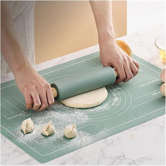 Silicone Measuring Kneading Pad Set Household Rolling Pin Dough Large Thick Non-slip Non-stick Bottom Baking Tool(Kneading pad blue)