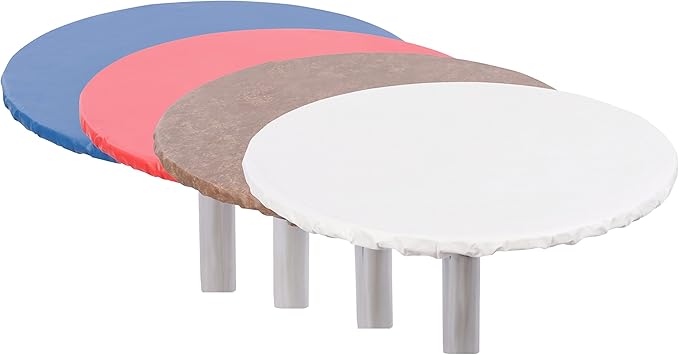 Yourtablecloth Heavy Duty Vinyl Round Fitted Tablecloth (Table Cover) with Flannel Backing Vibrant Colors Elasticized Tablecloth Great for Indoor and Outdoor Dining and Playing Cards 54” Sand