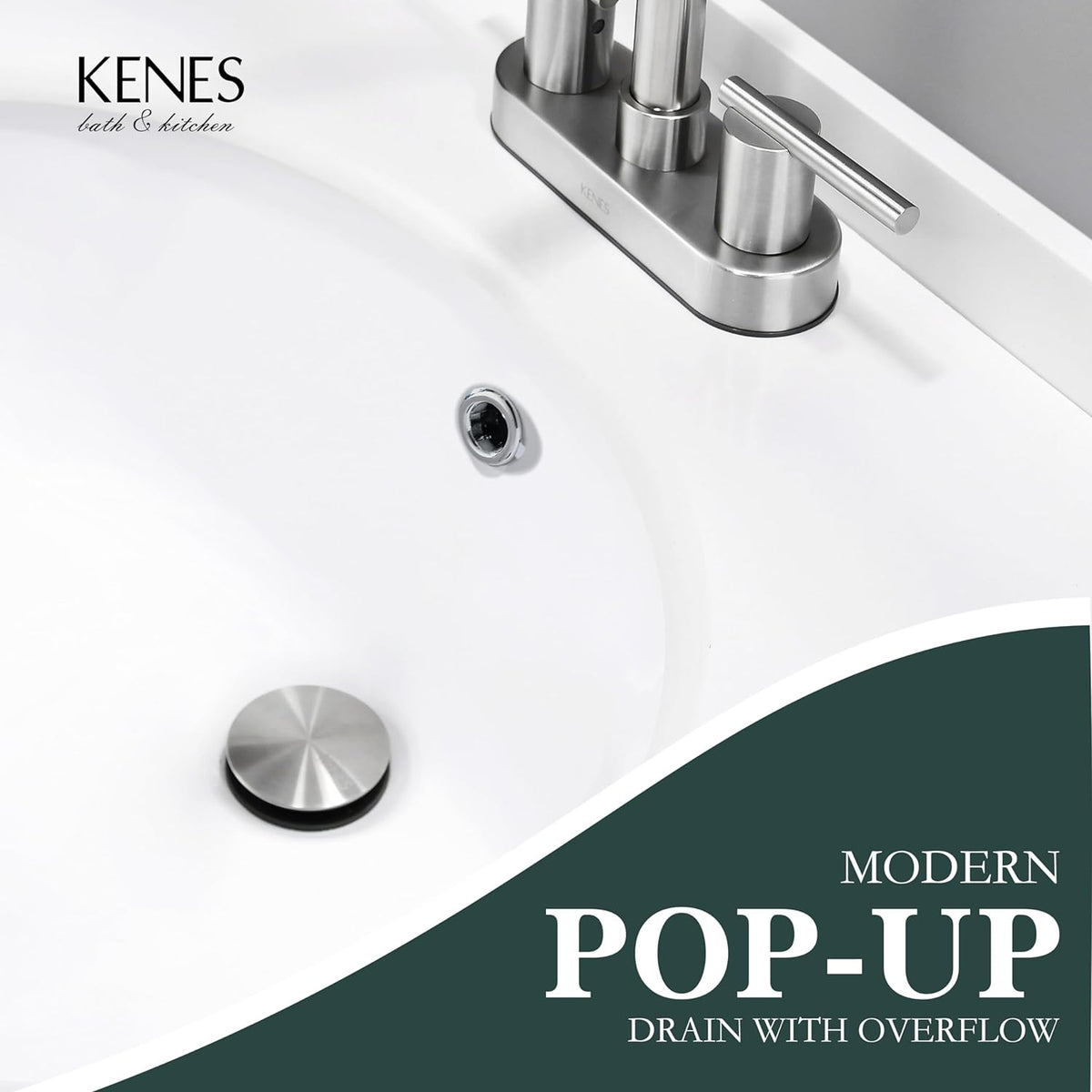 KENES Bathroom Sink Drain Stopper Pop up Sink Drain with Overflow, Brushed Nickel Lavatory Bathroom Vanity Sink Drain Assembly, Built-in Anti-Clogging Strainer
