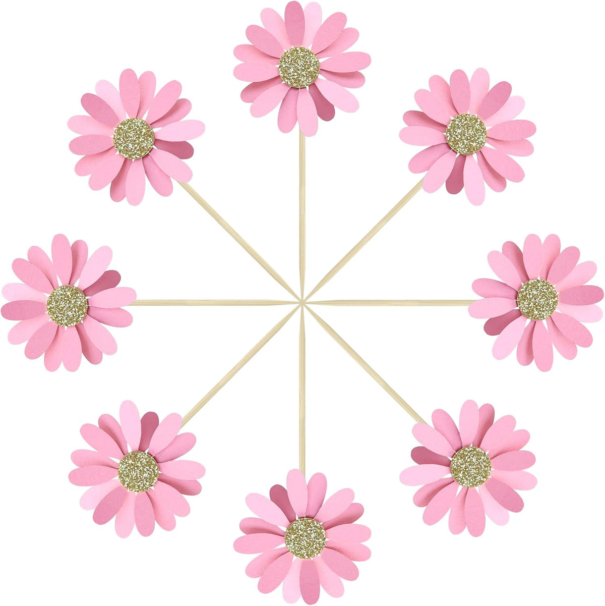 24Pcs Daisy Cupcake Toppers Flower Cake Topper Decorations Daisy Cake Decorations Chrysanthemum Cupcake Toppers Spring Daisy Flower Cake Picks for Birthday Wedding Supplies Light Pink