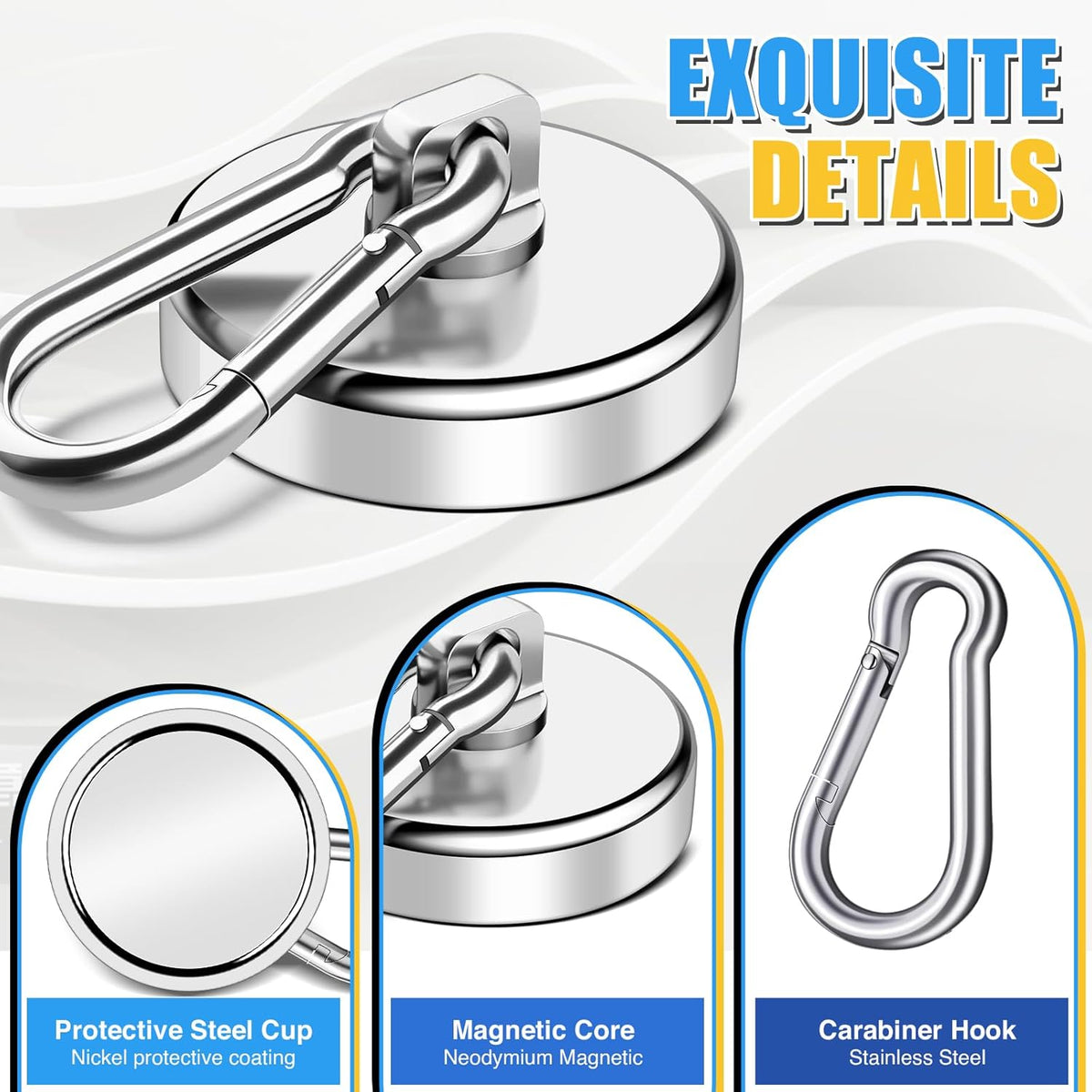 200Lbs Magnetic Carabiner Hooks, 2 Pack Strong Magnetic Hooks Heavy Duty with Swivel Carabiner for Cruise, Black Neodymium Magnet Hooks Magnetic Wall Hanger for Hanging, Toolbox, Grill, Cabins
