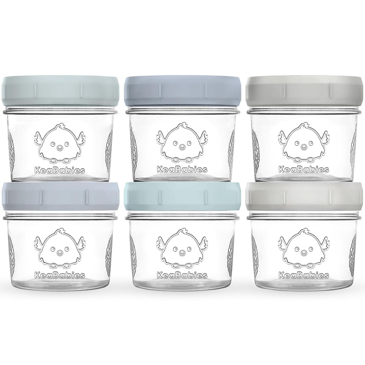 KeaBabies 6pk 4oz Glass Baby Food Containers with Lids - Leak-Proof, Microwavable Small Glass Jars, Baby Purees & Toddler Snack Storage Containers, BPA-Free, Dishwasher & Freezer Safe(Slate)
