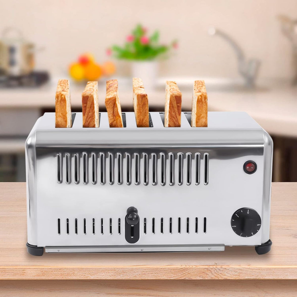 Commercial Toaster 6 Slices Stainless Steel Pop-Up Electric Toaster Machine Cool Touch Toaster Countertop Toaster 6 Slice 5 Minutes Timier Rapid Toaster w/Tray Restaurant