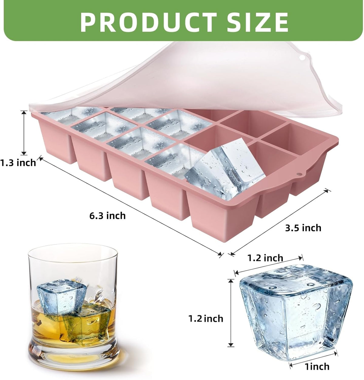 Silicone Ice Cube Tray, 2 Pack Easy-Release Stackable Ice Trays for Freezer with Lid 15 Reusable Cubes, Food Grade BPA Free Ice Molds for Whiskey, Baby Food, Coffee, Cocktail, Drinks (Pink)
