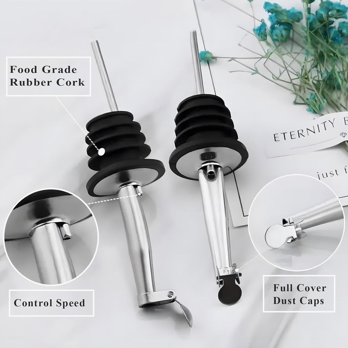 2 Pack Oil Spout with Flip Top, Olive Oil Dispenser Spout,Liquor Bottle Pourer Spouts for About 3/4" Bottle Mouth