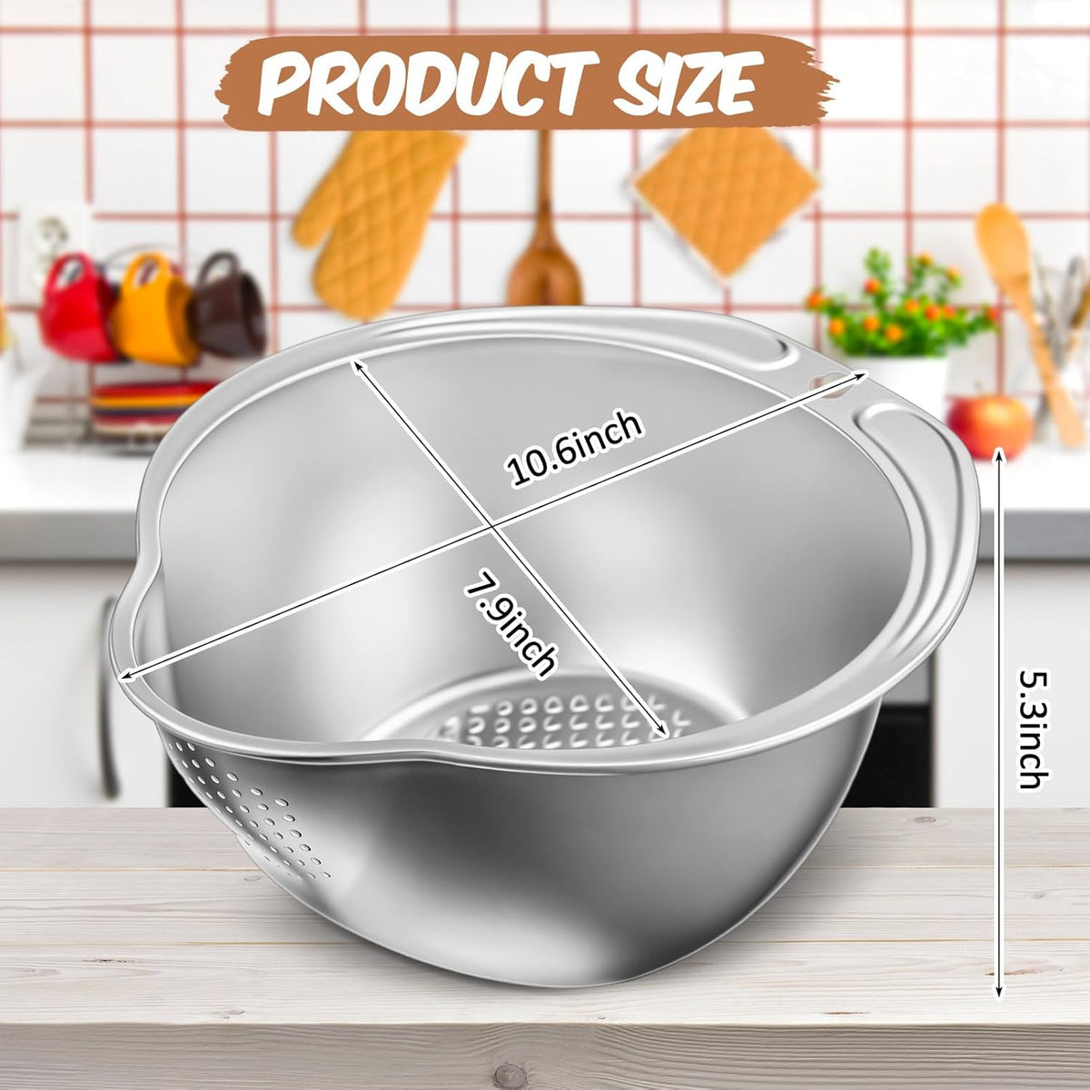 2 Pcs Rice Washer Strainer Bowl 4-in-1 Washing Bowl for Quinoa, Stainless Steel Rinser with Side Drainers Small Colander for Cleaning Fruits, Vegetables, and Beans - Versatile Kitchen Tool