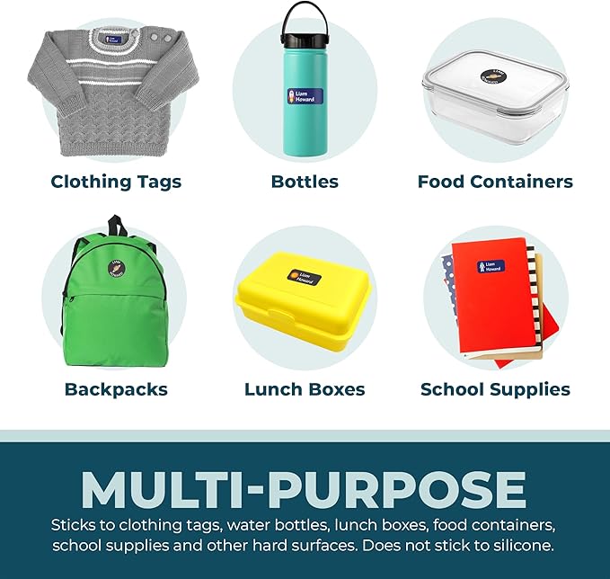 Personalized Daycare Name Labels for Kids (130 Labels) - Custom Waterproof Name Stickers for Clothing Tags, Water Bottles, Lunch Boxes and School Supplies (Sports)