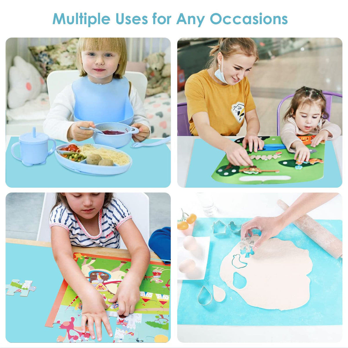 Extra Large Silicone Mats, Food Grade & Thick Silicone Pad Table Mat for Crafts, Kids Placemat, Silicone Heat Resistant Mat Kitchen Counter Mat for Baking Pastry, 23.6''x15.75'' Light Blue, 1Pack