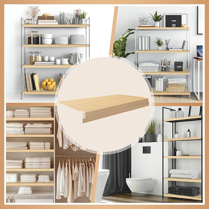 5 Pcs Wire Rack Covers 24x16x2.5 inch PVC Pantry Shelf Cover 0.31 inch Thick Removable Closet Wire Rack Shelf Covers,Decoration Kitchen Bathroom Office Shelving (Wood Color,24x16x2.5inch)