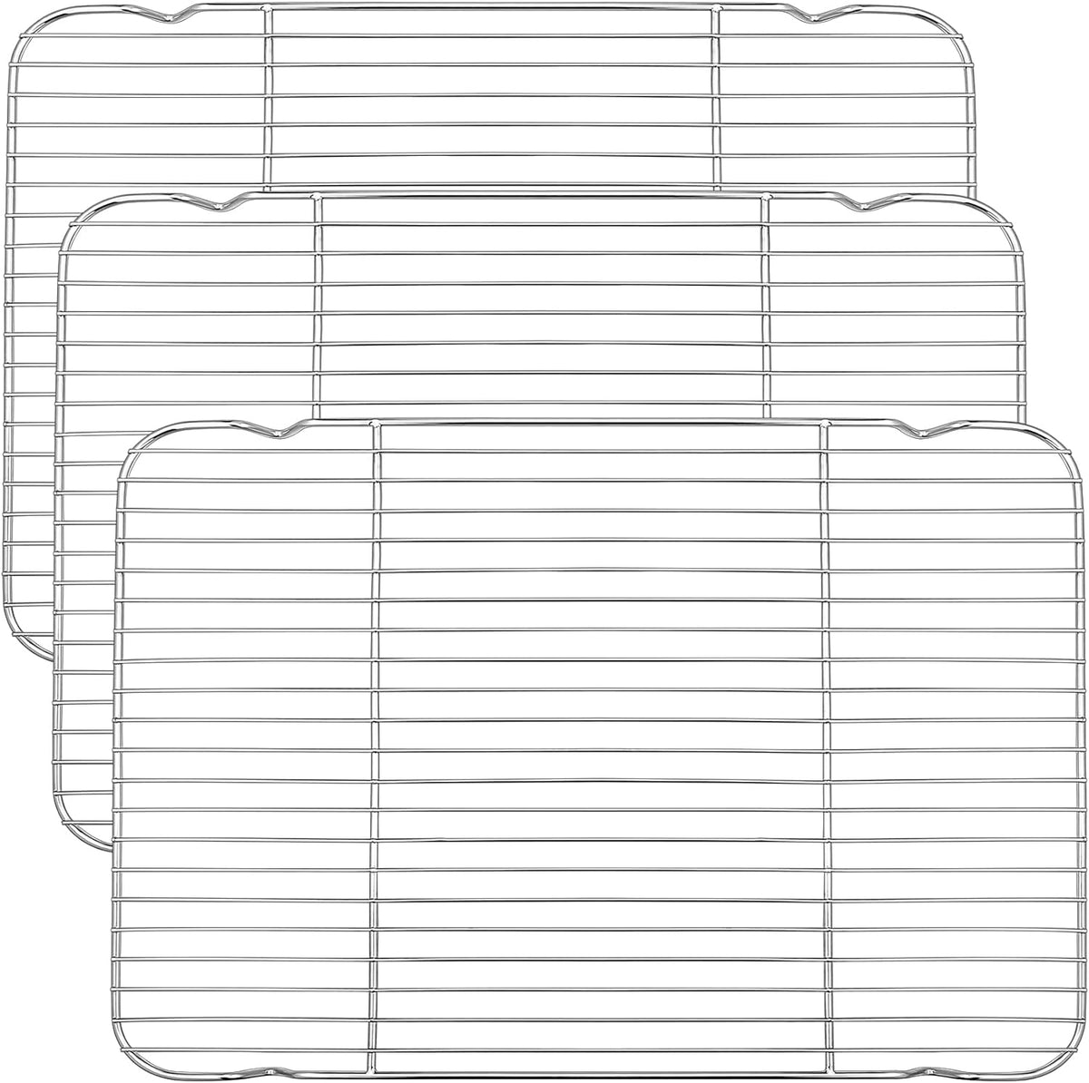 Baking Cooling Rack Set of 3, P&P CHEF Stainless Steel Cooking Roasting Drying Wire Racks, 16.6” x 11.6” Inches to Fit Half Sheet Pan, Non-toxic & Durable, Oven & Dishwasher Safe